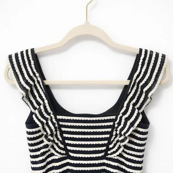 BCBGMAXAZRIA Black & White Stripe Ruffle Hem Knit Dress NWOT - Picture 7 of 12